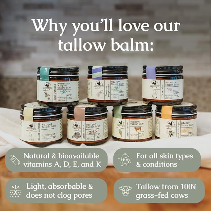 Hearth and Homestead: Handmade Wild Bloom Bio-Active Tallow Face Balm/Cream with Blue Tansy - Hydrate, Nourish, and Protect Skin - .7 oz