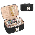 OCHEAL Makeup Bag for Women, Monogram Cosmetic Bag with Brush Holder,Black Travel Makeup Case Beauty Toiletry Bag Organizer Personalized Gifts for Girls Bridesmaid, Sister, Wife, Friends Initial M