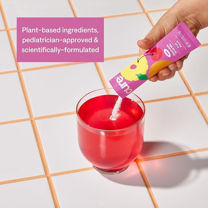 Cure Hydration - Kids Electrolyte Drink Mix | Plant-Based Pediatrician Formulated Rehydration | No Added Sugar, FSA-HSA, Non-GMO, Gluten-Free, No Artificial Flavors | 14 Packets - Fruit Punch