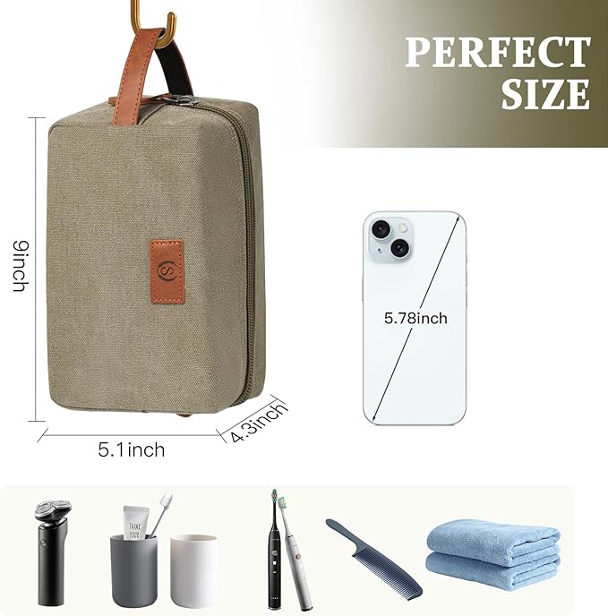 Janhavi Shaving Bag for Men Travel Waterproof, Engraved Initials & Wheat Ear, Make Up Bag,Groomsmen Gifts, Mens Toiletry Travel Bag, Men's Accessories Organizer, Gifts for Him(Olive Green M)