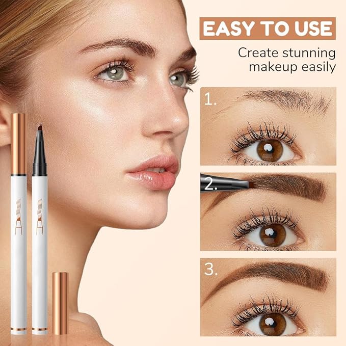 Magic Eyebrow Pencil 4-Tip Microblading Eyebrow Pen Natural Makeup Fine Stroke, Stay on All Day (Brown)