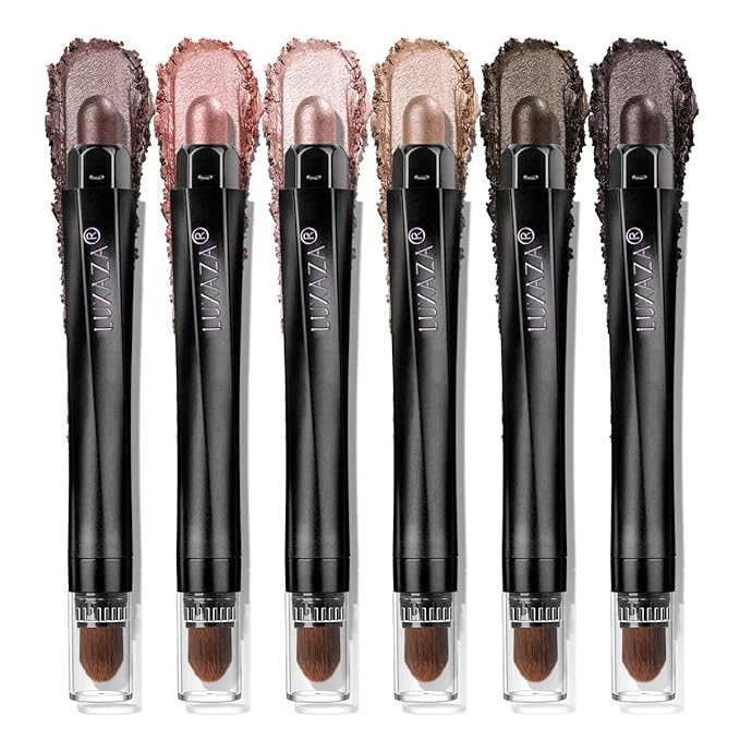 Pink Eyeshadow Stick Makeup 6PCS Set, Light Metallic Shimmer Cream Eye Shadow Eyeliner Brightener Pencil Crayon - PINK OCEAN