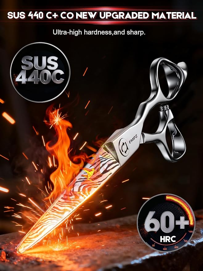 Hair Cutting Scissors Professional, 5.5" Barber Scissors, Hair Cutting Shears with 440C Steel - 60HRC Hardness Extremely Sharp with Ergonomic for Salon & Home Use - Zebra style