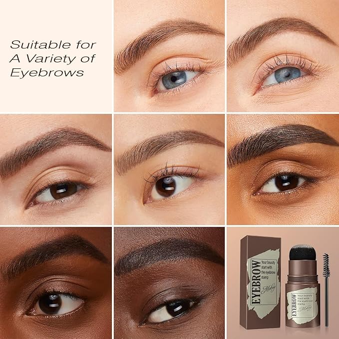 Eyebrow Stamp Stencil Kit - Eyebrow Powder with Brush Long-Lasting & Waterproof Brow Shaping Kit with 24 Reusable Thin & Thick Eyebrow Stencils for Natural Eyebrow Color (Medium Brown)