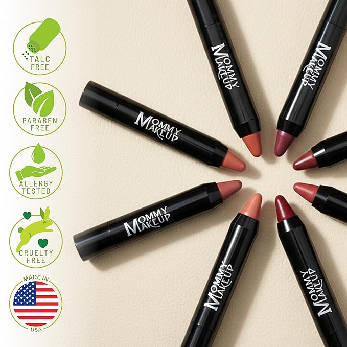 Mommy Makeup Triple Sticks Lipstick, Cream Blush & Teatment All-In-One with Shea & Cocoa Butter - Soft & Creamy Moisturizing Lip Crayon For Lips & Cheeks (Riley Love)