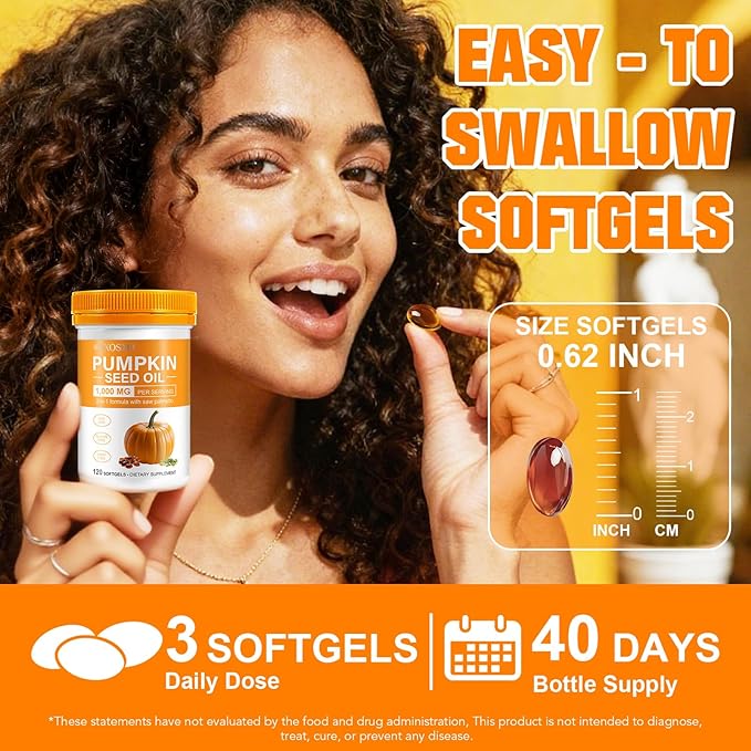 Pumpkin Seed Oil Capsules | Pumpkin Seed Oil with Saw Palmetto Softgels | Organic Pumpkin Seed Extract for Hair Growth, Bladder & Prostate Health | Cold Pressed & Pure Virgin, 1000mg, 120 Softgels