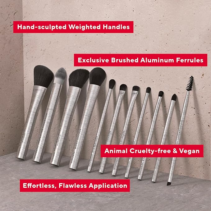 Mirabella Fan Brush, Premium Professional Makeup Brush Collection, Cruelty-Free Synthetic Bristle Brush with Hand-Sculpted Brushed Aluminum Handle, Luxury Blending Brush for Makeup