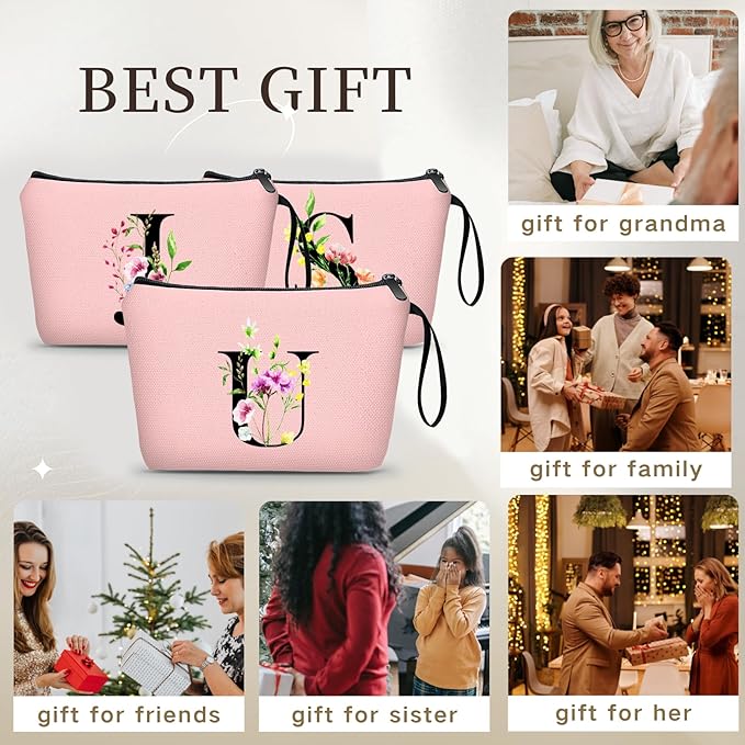Birthday Thank You Appreciation Monogrammed Gifts for Mom Aunt Teacher Sister Friend Coworkers Bride Bridesmaid Makeup Cosmetic Bag with Mirror Mothers Day Christmas Graduation U