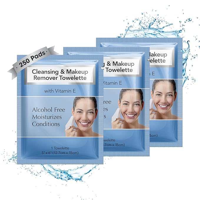 Diamond Wipes Makeup Remover Wipes, Alcohol Free Facial Cleansing Wipes with Vitamin E, Case of 250 Face Wipes