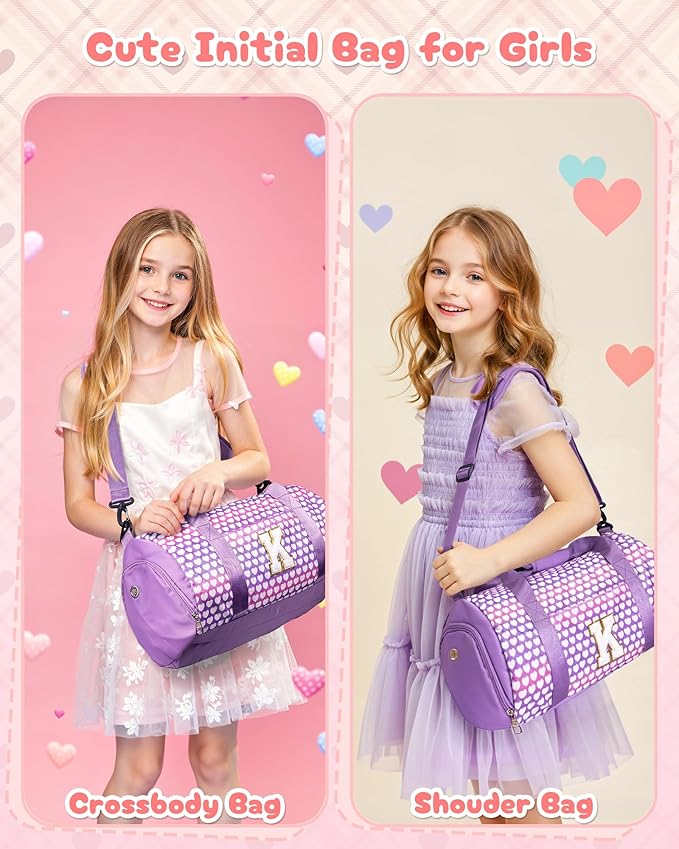 Sweet 16 Gift for Girl, Girls Travel Duffel Bag, Kids Initial Overnight Bags with Shoe Compartment, Personalized Gym Ballet Dance Bag with Makeup Pouch, Preppy Things (Letter Z)