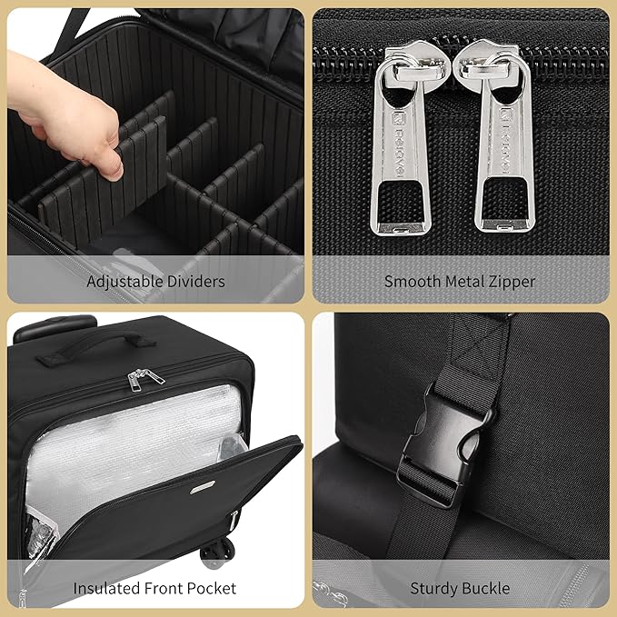 TANTO Rolling Makeup Bag Professional Makeup Artist Bags 4 in 1 Makeup Case on Wheels Rolling Cosmetics Organizer Extra Large Cosmetology Case With 360° Swivel Wheels and Adjustable Dividers
