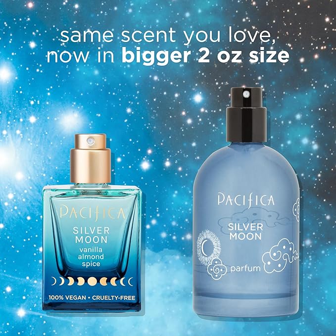 Pacifica Silver Moon Perfume 1oz – Long-Lasting Warm Vanilla & Almond Clean Fragrance for Women Vegan, Cruelty-Free, Essential Oils, Non Toxic