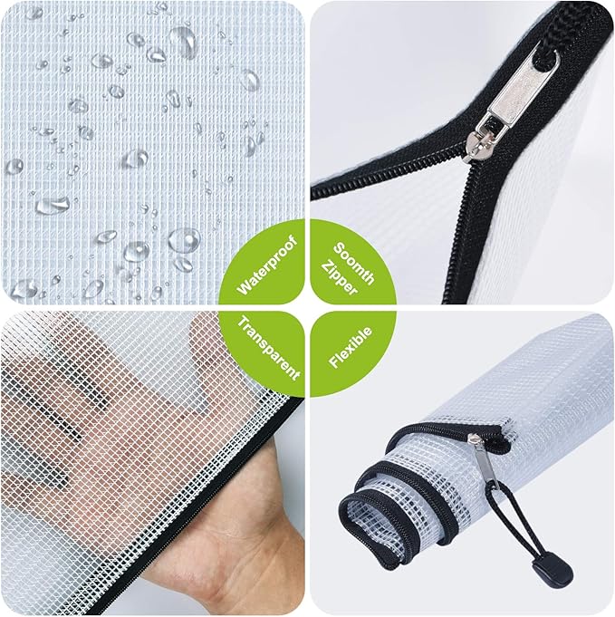 12PCS Mesh Zipper Pouch, Waterproof Tear-Resistant Document File Folders, A3 Size Zipper Documents Pouch Document Organizer Bags for School Office Home Travel Storage(17×12Inch)