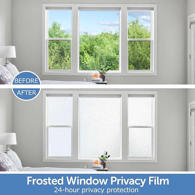 HIDBEA Frosted Window Privacy Film - Non Adhesive Static Cling Glass Stickers Sun UV Blocking Heat Control Door Covering Decals for Home Office, 23.6 x 157.5 Inch