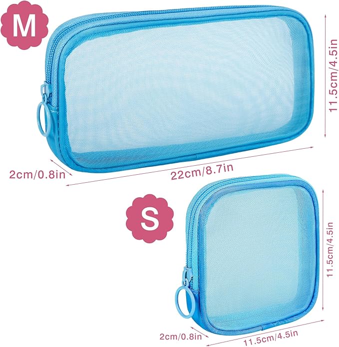 4 Pieces Mini Zipper Nylon Mesh Pouch, Mesh Cosmetic Bags Makeup Bags, Multipurpose Travel Toiletry Bags for Office Supplies and Travel Accessories (Green, M)