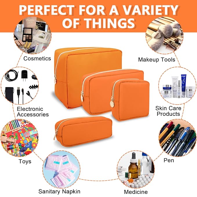 Large Makeup Bag Pouch,Nylon Women Travel Toiletry Storage Bag Preppy Cosmetic Bag for Girls,Big Makeup Organizer Bag Cute Zipper Pouch Skincare Bag for Sport Work Gift(Large-Peach)