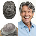 FACE MIRACLE Toupee for Men French Lace Hairpiece Human Hair Replacement System Skin PU Mens Toupee V-Looped Front Hair Piece 6X9#1B60 Off Black with 60% Gray-80% Light Density