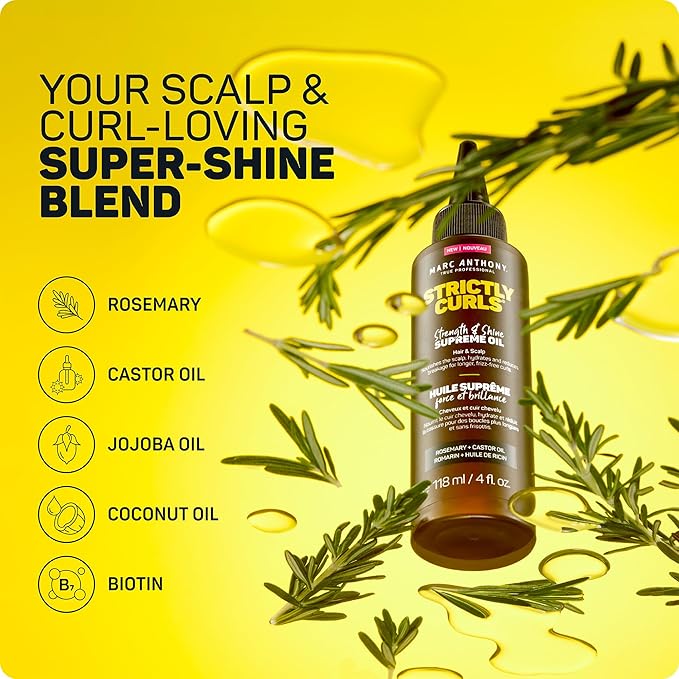Marc Anthony Nourishing Scalp & Hair Supreme Oil, Strictly Curls - Adds Shine, Reduces Frizz and Breakage - For Curly Hair - Rosemary, Castor Oil - 4 fl oz
