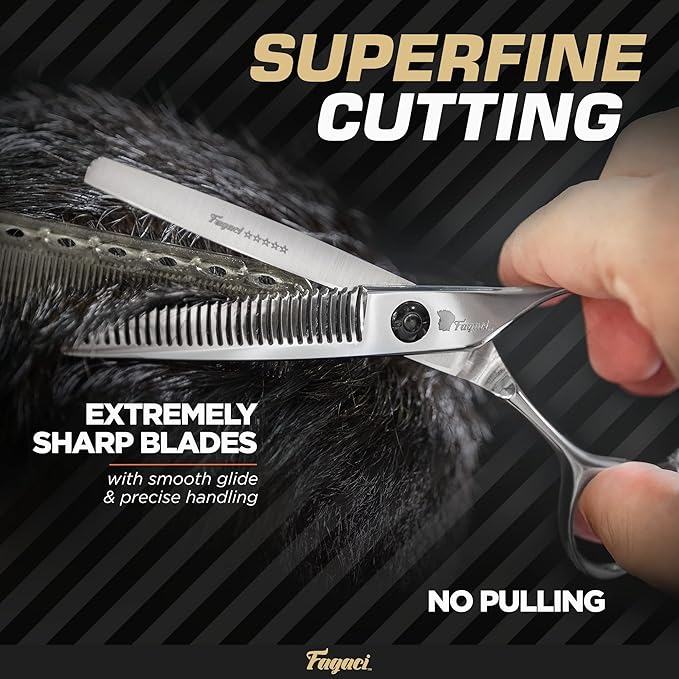 Fagaci Hair Thinning Scissors 6" with 440C Steel, Extreme Sharpness & Precise Cuts Texturizing Shears, Professional Hair Scissors, Barber Scissors Set, Slim Blades Texturizing Scissors