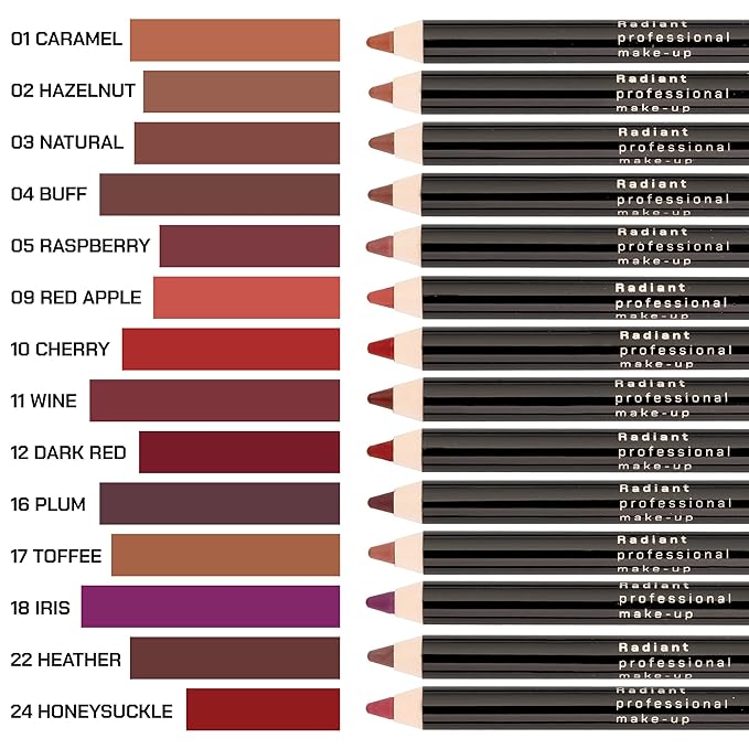 Radiant Professional Waterproof Lip Liner Pencil - Long Lasting Lip Liner for Defined Lips - Soft & Creamy Lipliner with Vitamin E - 1.20gr, (11 WINE)