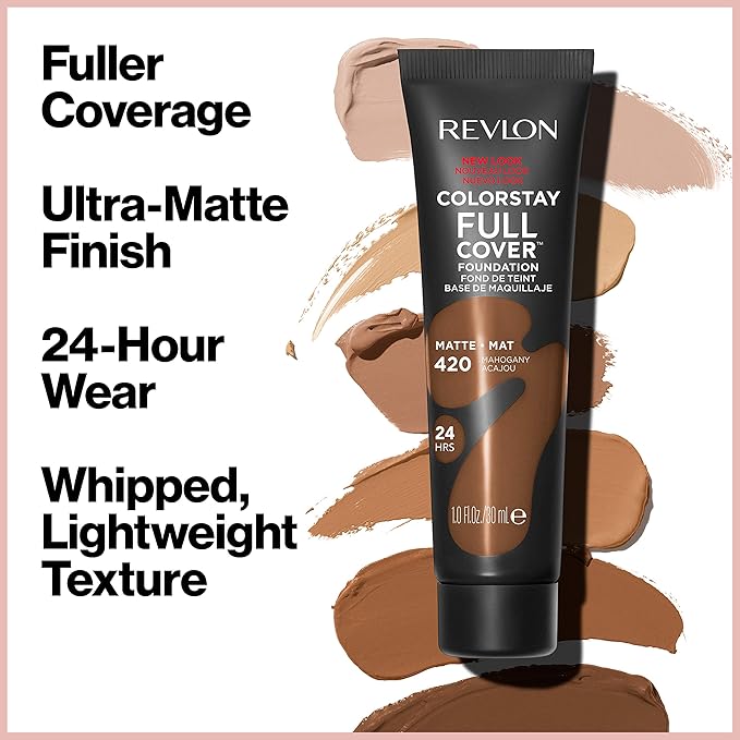 Revlon ColorStay Full Cover Longwear Matte Foundation, Heat & Sweat Resistant Lightweight Face Makeup, Early Tan (390), 1.0 oz