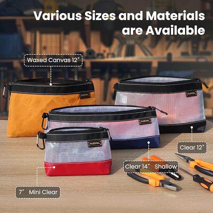 Clear Tool Pouch, 7" Small Tool Bag, Mini Zipper Pouch, See Through Tool Pouch Bag for Tool Box Organizers and Storage, Heavy Duty Tool Bag for Men and Women, 3 Pack