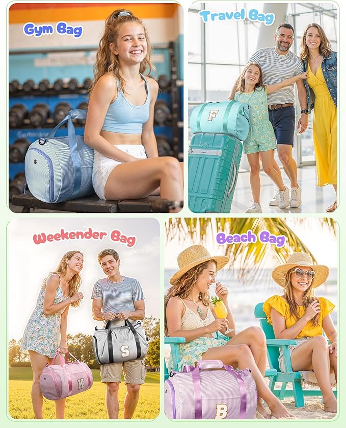 6 Year Old Girl Birthday Gift, Girls Travel Duffle Bag, Kids Initial Overnight Bags with Shoe Compartment, Personalized Weekend Bag with Makeup Pouch, Dance Recital Gifts (Letter M)