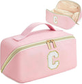 for Christmas Day Gifts, Makeup Bag for Women, PU Leather Travel Toiletry Bags, Initial Make Up Cosmetic Pouch for Teen Girls, Wide Open Portable Skincare Bag, Personalized Birthday Gifts, Pink C