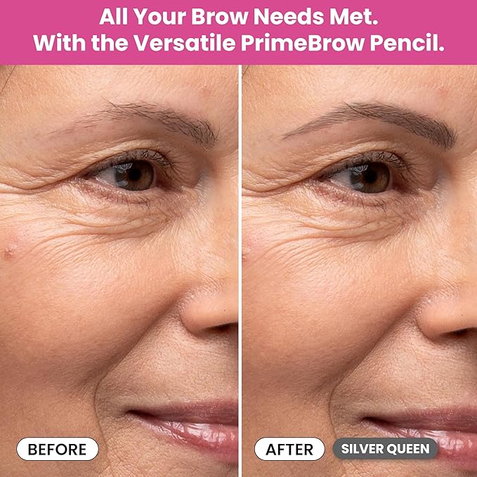 Prime Prometics PrimeBrow Pencil for Mature Women – Ultra-Precise Tip for Natural, Hair-Like Strokes – Smudge-Proof & Long-Lasting Wear – Great for Thinning, Sparse, or Graying Brows (Silver Queen)