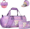 Christmas Gifts for Grandkids, Girls Travel Duffel Bag, Kids Initial Overnight Bags with Shoe Compartment, Personalized Gym Ballet Dance Bag with Makeup Pouch, Gift for Teenagers (Letter F)