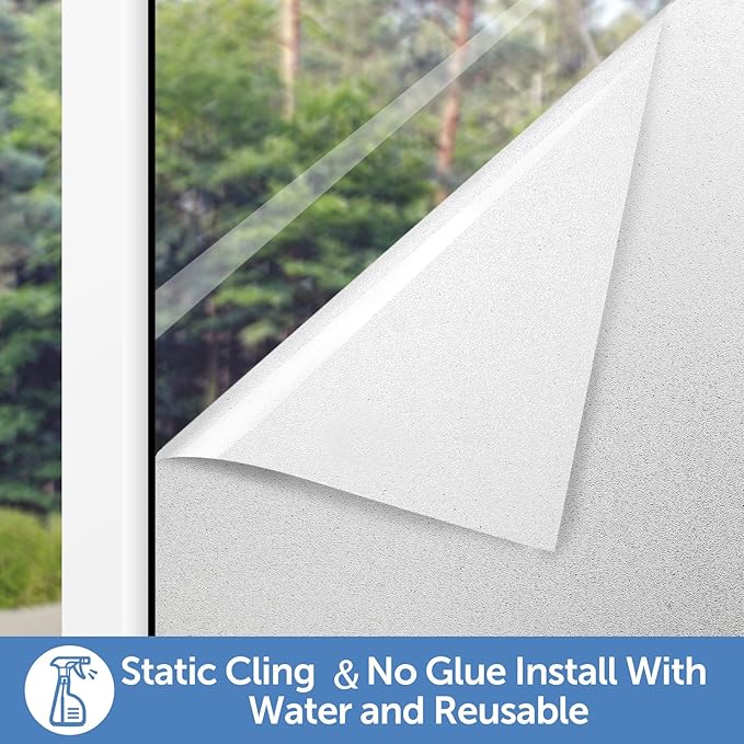 HIDBEA Frosted Window Privacy Film - Non Adhesive Static Cling Glass Stickers Sun UV Blocking Heat Control Door Covering Decals for Home Office, 17.5 x 78.7 Inch