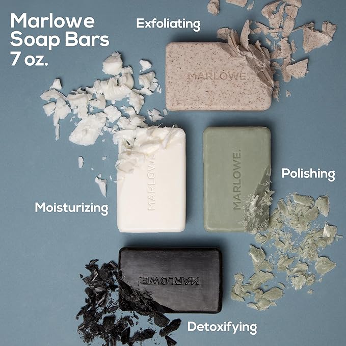 MARLOWE. No. 102 Body Scrub Soap 7 oz, Santal, Exfoliating Soap Bar with Shea Butter, Olive Oil & Green Tea Extracts, Cleanses, Smooths & Revitalizes Skin, Warm Amber, Spice & Citron Scent