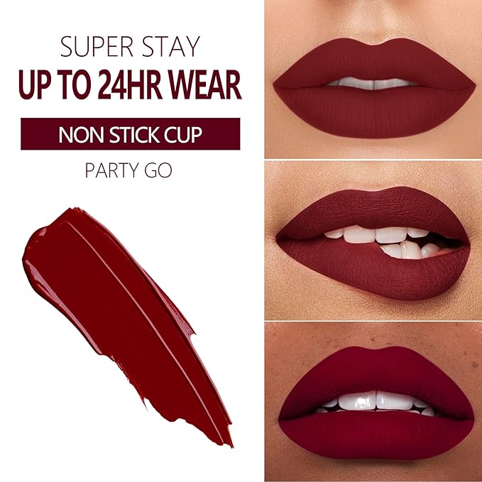 MAKI YIKA 3Pcs Matte Liquid Lipstick Makeup Set, Black Dark Red Nude Lipstick Long Lasting Smudge Proof Transfer Proof Lip Makeup |Black/DarkRed/Nude