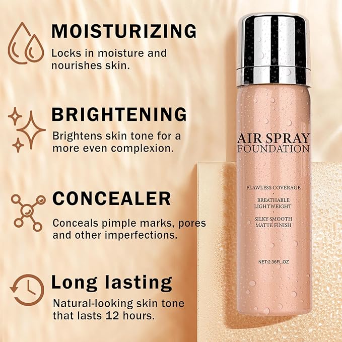 Airbrush Foundation Makeup Spray Full Coverage Foundation for Mature Skin,Long-lasting Airbrush Flawless Setting Spray,Waterproof Foundation for Smooth Radiant Skin (04 Porcelain Color)