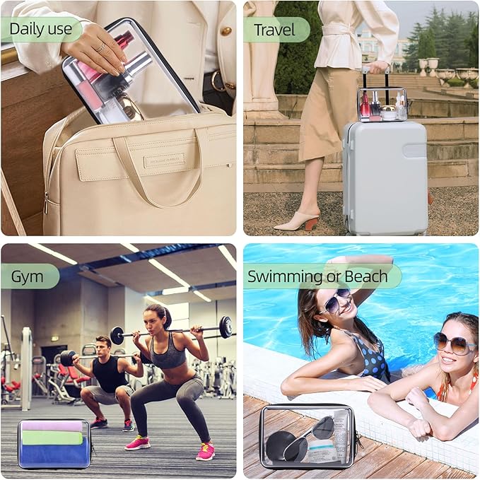 2 Pack Clear Hard Zipper Case, Hard PC Plastic Cosmetic Travel Bag with Zipper, Portable Travel Organizer Bins, Durable Makeup Bags for Toy Storage, Pencil Case