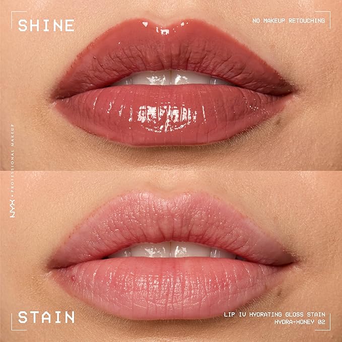 NYX Professional Makeup Lip IV Hydrating Glossy Lip Stain with 12HR Hydration - Hydra Honey (Brown)
