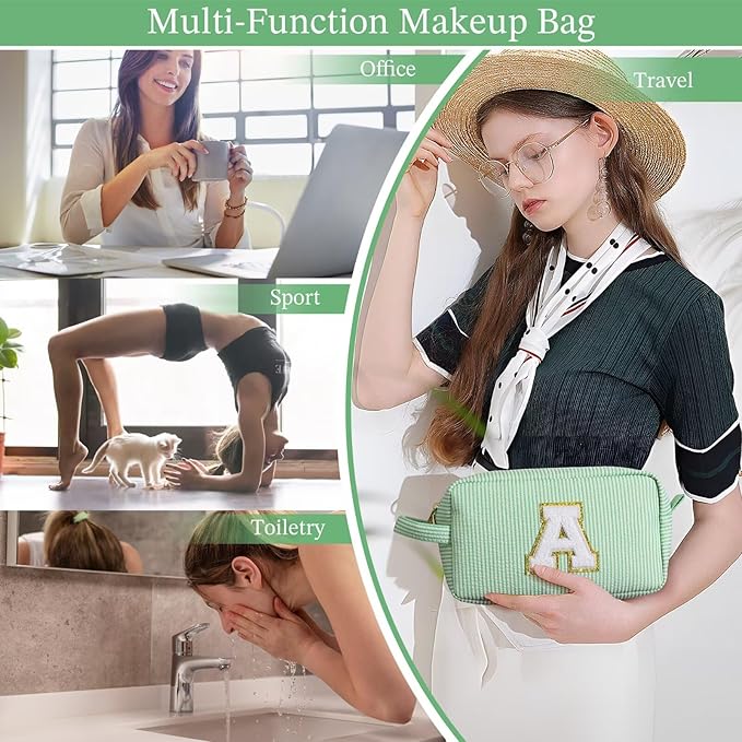 YOOLIFE Gifts for Friends - Personalized Best Friend Birthday Gifts for Women Her Friend Friendship, Sister Gifts from Sister, Personalized Monogram Initial Green Makeup Bag Cosmetic Toiletry Bag F