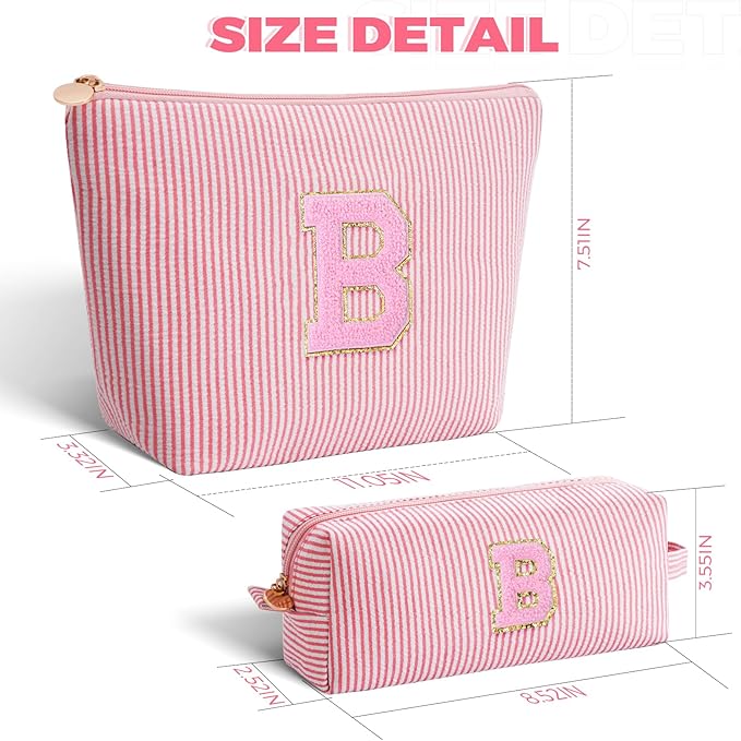 Bridesmaid Gifts Wedding Day - Bridal Shower Gifts,Maid of Honor Gifts,Initials Makeup Bag Set Cosmetic Bag - Peach,B