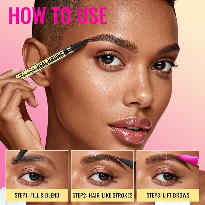 Vevivia Eyebrow Pen - Eyebrow Gel Clear, Dual-Ended Eye Brow Pencils for Women with 4-Fork-Tip and Precise Brush-Tip for Natural Hair-Like Strokes, Last All Day Eyebrow Pencil, Black Brown