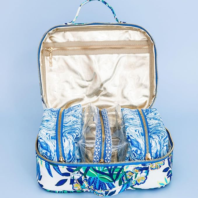 Lilly Pulitzer 4 Piece Travel Toiletry Bag, Cute Luggage Case for Adults, Zipper Pouch Set for Cosmetics, Small Pouch Bag for Supplies, Makeup or Toiletries (The Hottest Spot)