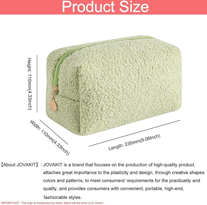 JOVAKIT Travel Makeup Bag Cosmetic Bag for Women, Fashion Christmas Gifts, Plush Zipper Make Up Pouch, Large Capacity Toiletry Organizer Makeup, Portable Storage Bag Trendy Stuff (Khaki)