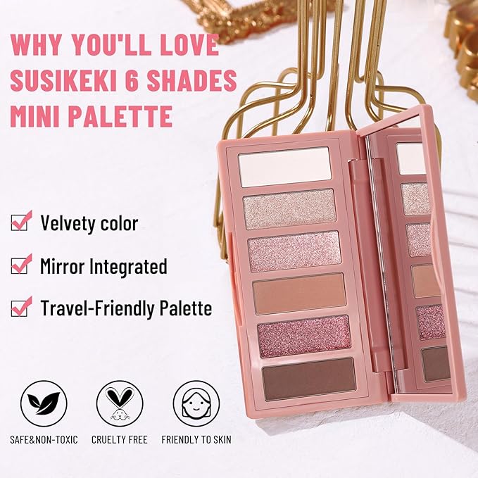 6 Colors Mini Eyeshadow Makeup Palette Blush-colored Neutral Tone Eye Shadow Matte & Shimmer Nude Make Up Pallet with Mirror Blendable Highly Pigmented Travel Size Gift Kit 03