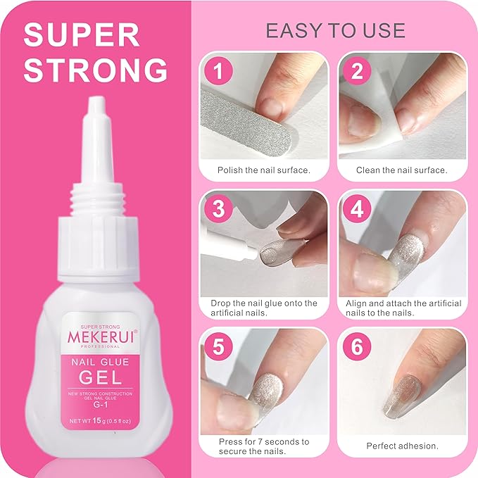 Mekerui(2 sets) New Upgrade Super Strong Nail Glue Gel and Quickly Glue Remover Set Press ons,G1 Long-lasting 30+ Days Without UV Light,R1 Dropper-type Easily Remove, Salon Professional