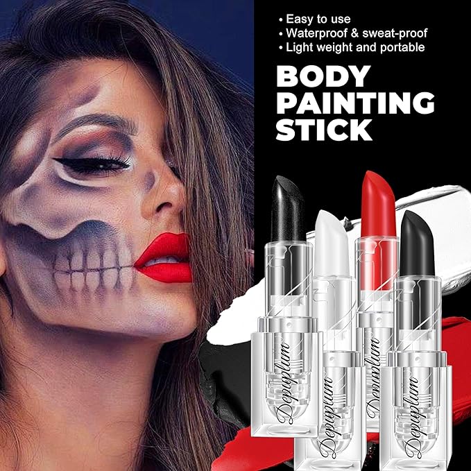 Halloween Black Lipstick Shimmer Black Body Paint Stick for Women Waterproof Dark Long Lasting Lipsticks Gothic Zombie Vampire Cosplay Cruelty Free Lipstick, DU-ShimmerBlack