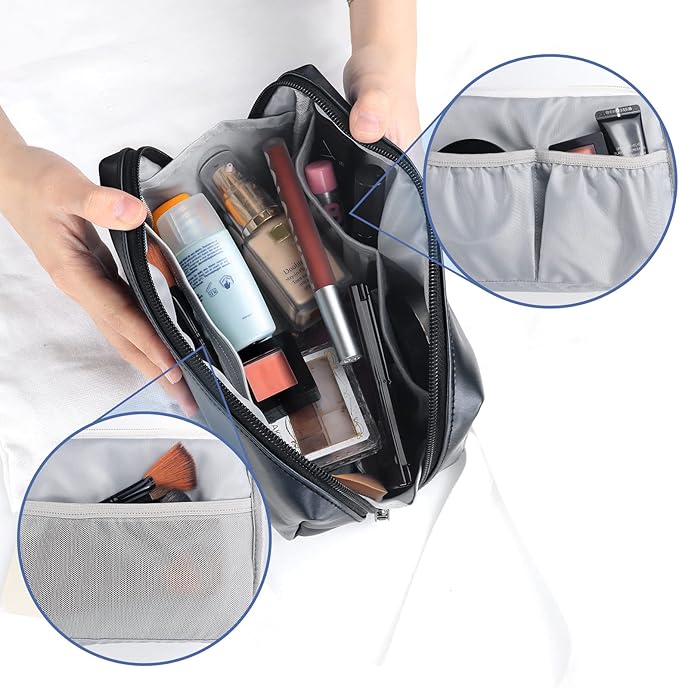 Aosbos Makeup Bag Travel Size Cosmetic Bag Zipper Makeup Pouch for Women Travel Essentials Cosmetic Pouch Makeup Organizer Purse, Blue Black