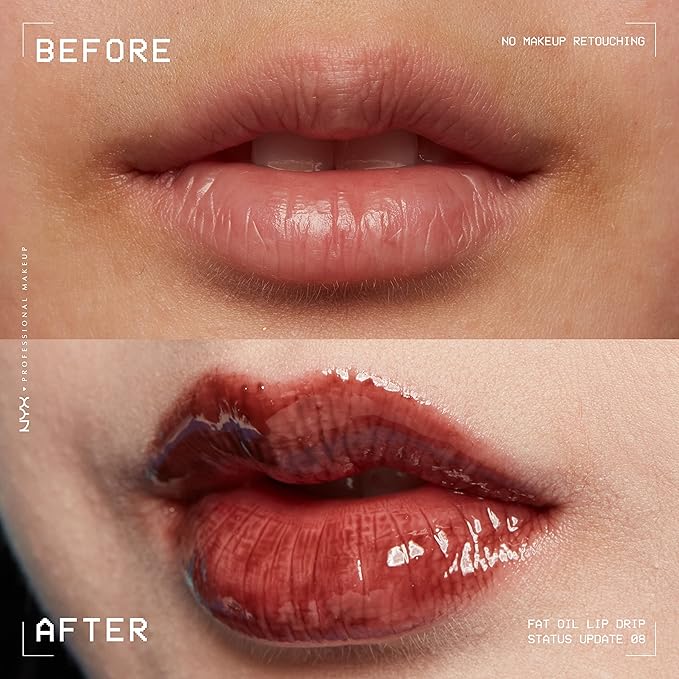 NYX PROFESSIONAL MAKEUP Fat Oil Lip Drip, Moisturizing Lip Oil Gloss, Vegan Tinted Formula, Up to 12 HR Hydration - Status Update (Rich Chocolate)