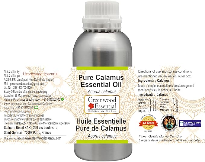 Greenwood Essential Pure Calamus Essential Oil (Acorus Calamus) Steam Distilled 1250ml (42.2 oz)