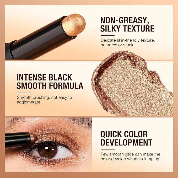 LANGMANNI 8Colors Dual-Ended Cream Eyeshadow Stick Set – Silky Smooth, Waterproof & Transfer-Proof, Built-in Blender Brush, All-Day Matte & Shimmer Wear Eye Makeup(#B)
