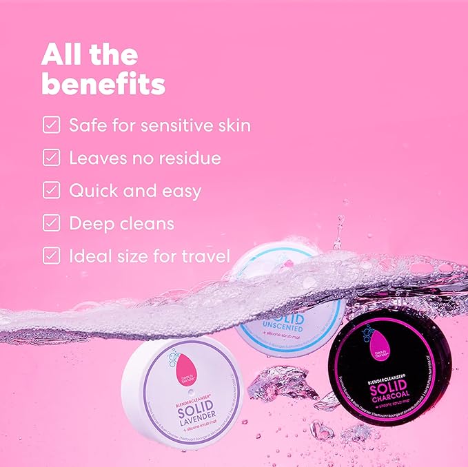 beautyblender Blendercleanser Tool Scrub Solid Cleanser – Lavender Scented Makeup Sponge & Brush Cleansing Bar – Hand, Sponge, and Brush Cleanser, Removes Makeup & Buildup, Travel-Friendly, 1 oz