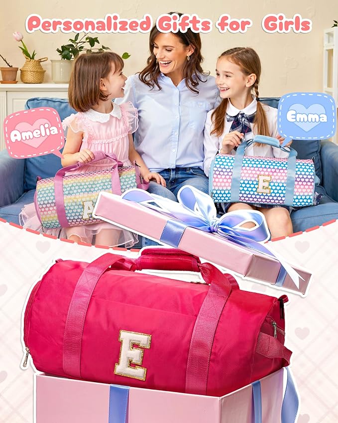 Gifts for Tween, Girls Travel Duffel Bag, Kids Initial Overnight Bags with Shoe Compartment, Customized Sport Gym Weekender Bag with Makeup Pouch, 4 Year Old Girl Birthday Gift (Letter S)